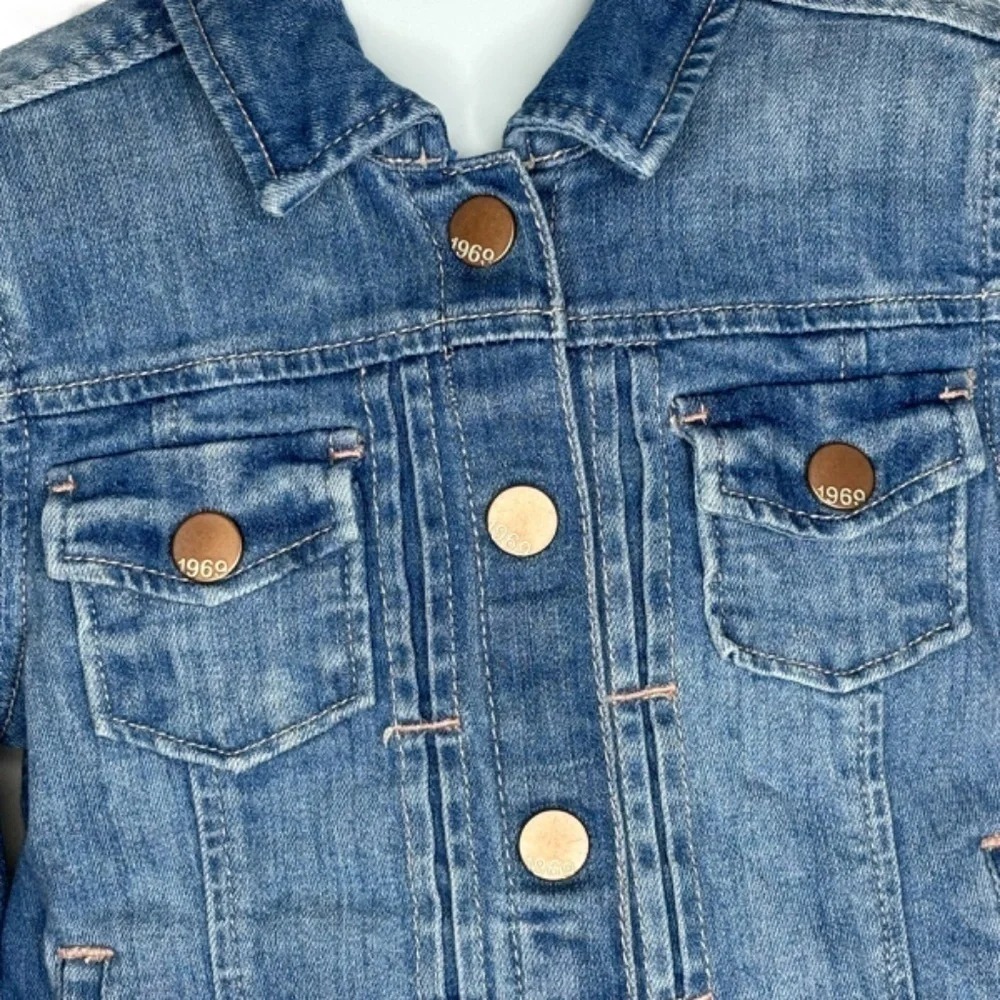 GAP Kids Jean Jacket Girls Size S Blue Snap Up Long Sleeve Denim‎ with Pockets